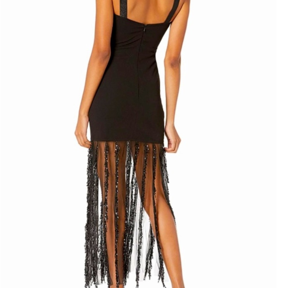 Dress the Population Black Fringe Midi Dress
